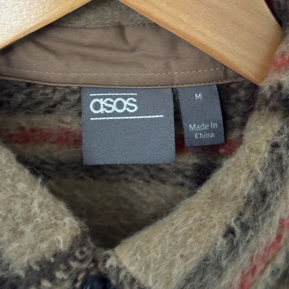 ASOS Tan/Red/Brown Plaid Shirt Jacket - Picture 2 of 5
